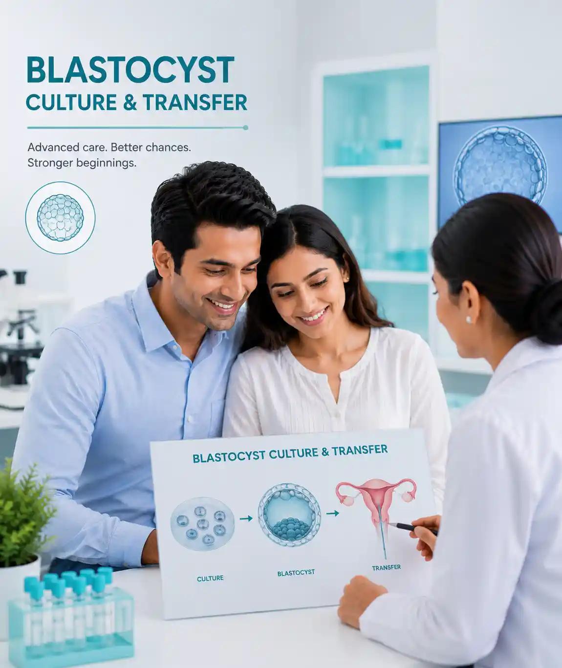 Blastocyst culture and embryo transfer at Ganga Laxmi IVF, Lucknow — culture, blastocyst formation, and transfer process