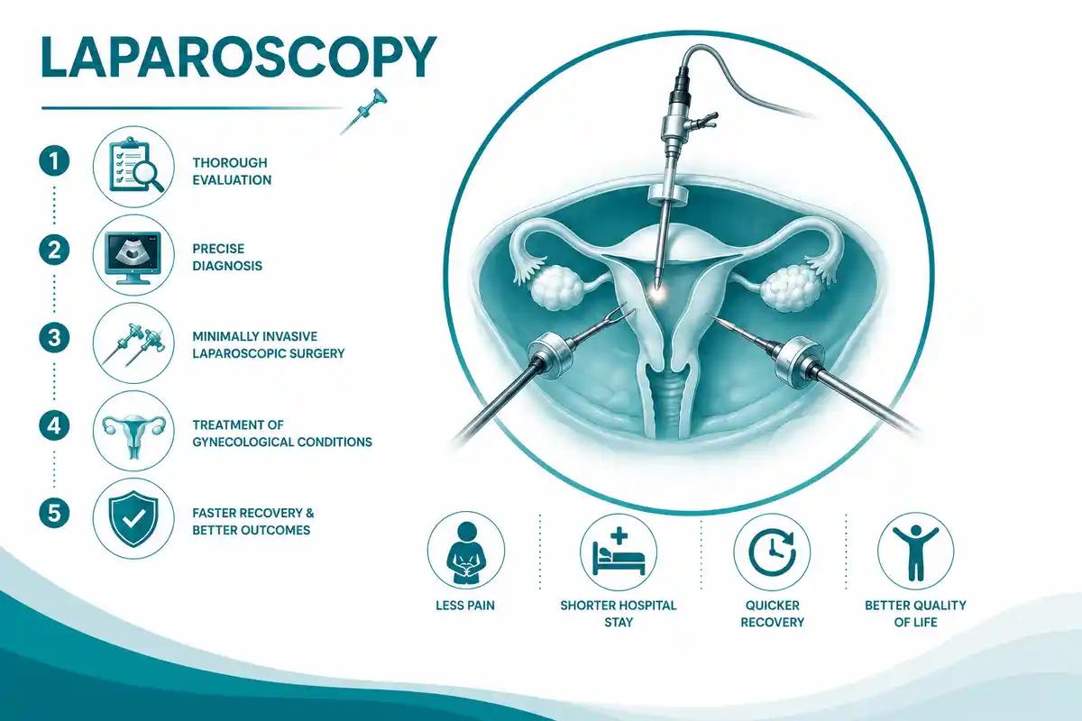 Laparoscopy by Dr. Kumudini Chauhan (FMAS) at Ganga Laxmi IVF, Lucknow — minimally invasive surgery for gynaecological fertility conditions
