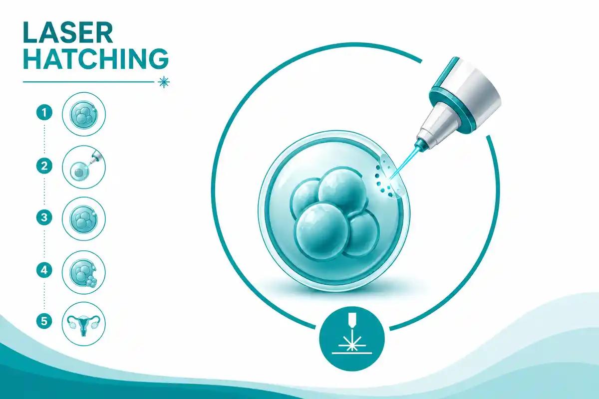 Laser hatching at Ganga Laxmi IVF, Lucknow — laser-assisted opening of the embryo shell before transfer to support implantation