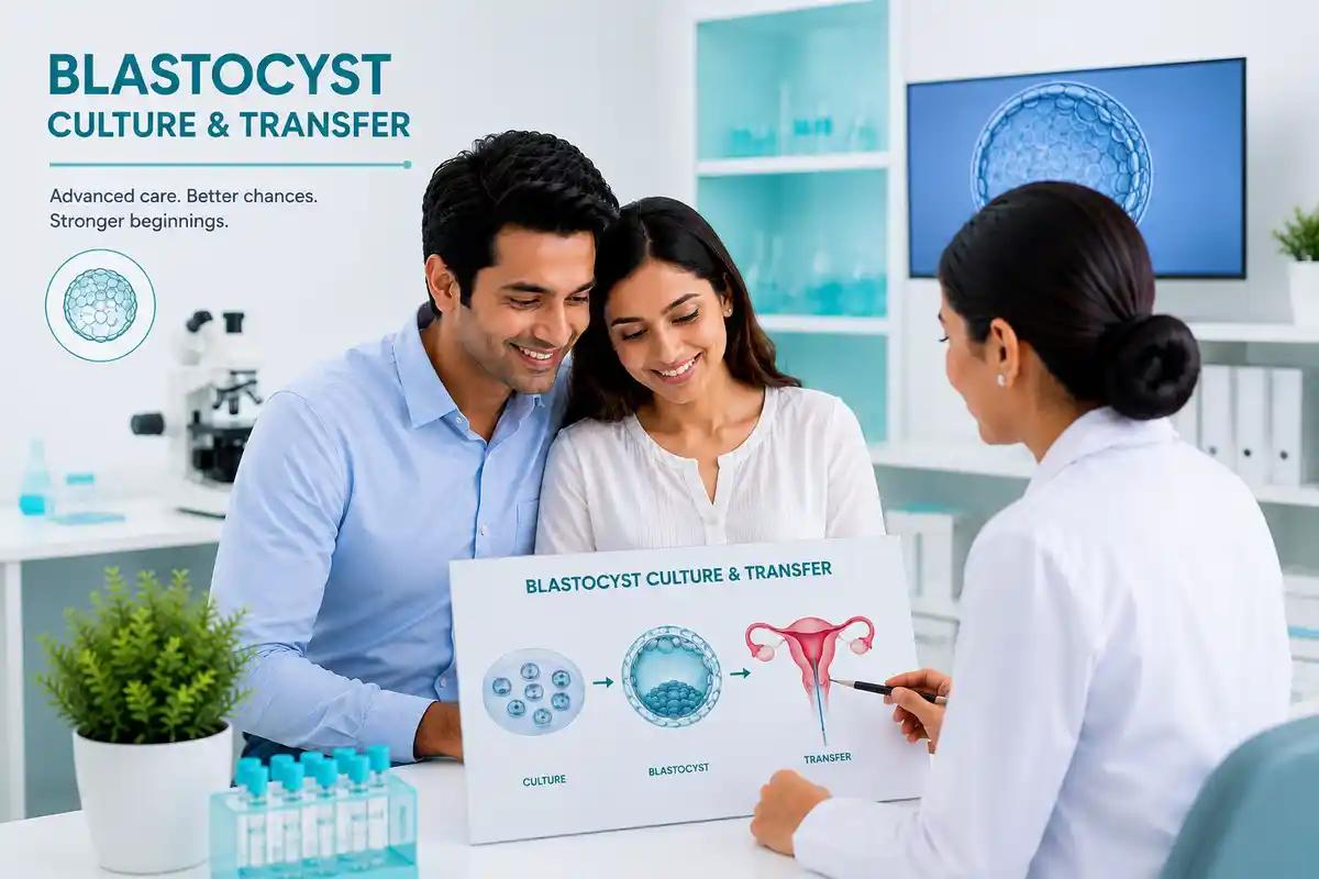 Blastocyst culture and embryo transfer at Ganga Laxmi IVF, Lucknow — culture, blastocyst formation, and transfer process