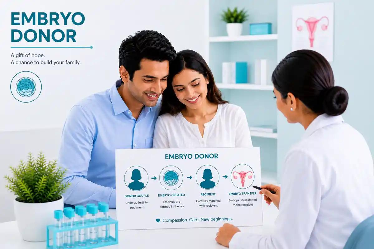 Embryo donor programme at Ganga Laxmi IVF, Lucknow — donor couple, embryo creation, recipient matching, and embryo transfer