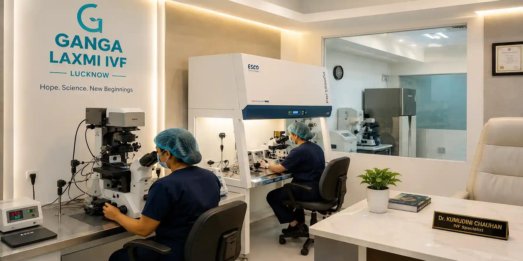 Modern IVF lab with clinical workspace at Ganga Laxmi IVF, Lucknow