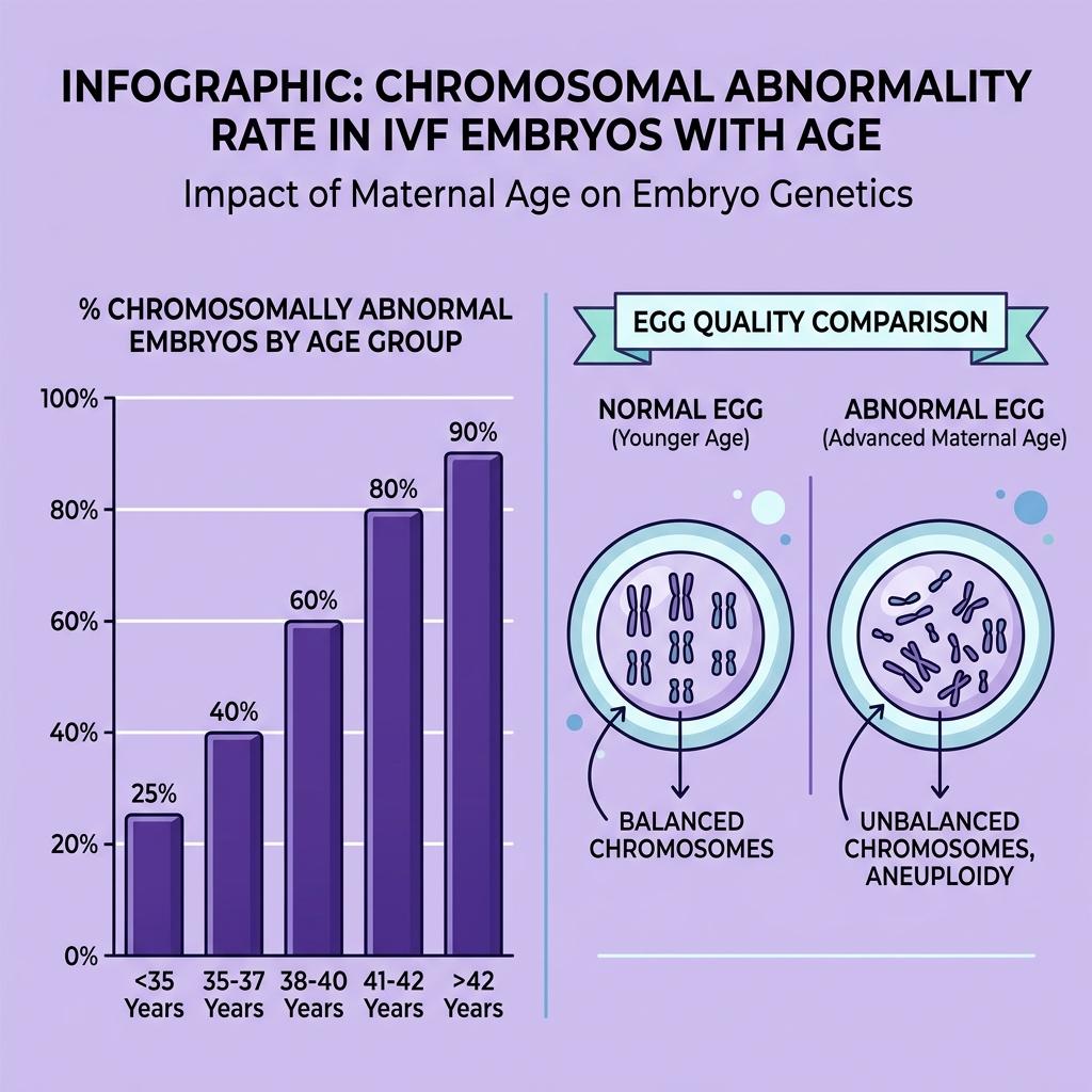 Chart showing rising chromosomal abnormality rate in IVF embryos with age — Ganga Laxmi IVF Lucknow