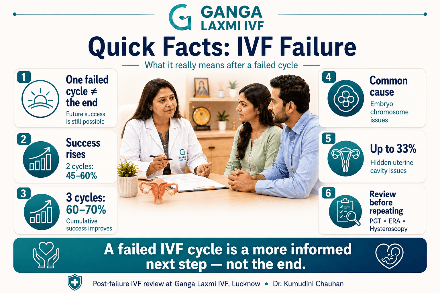 IVF review consultation after failed cycle at Ganga Laxmi IVF Lucknow with Dr. Kumudini Chauhan