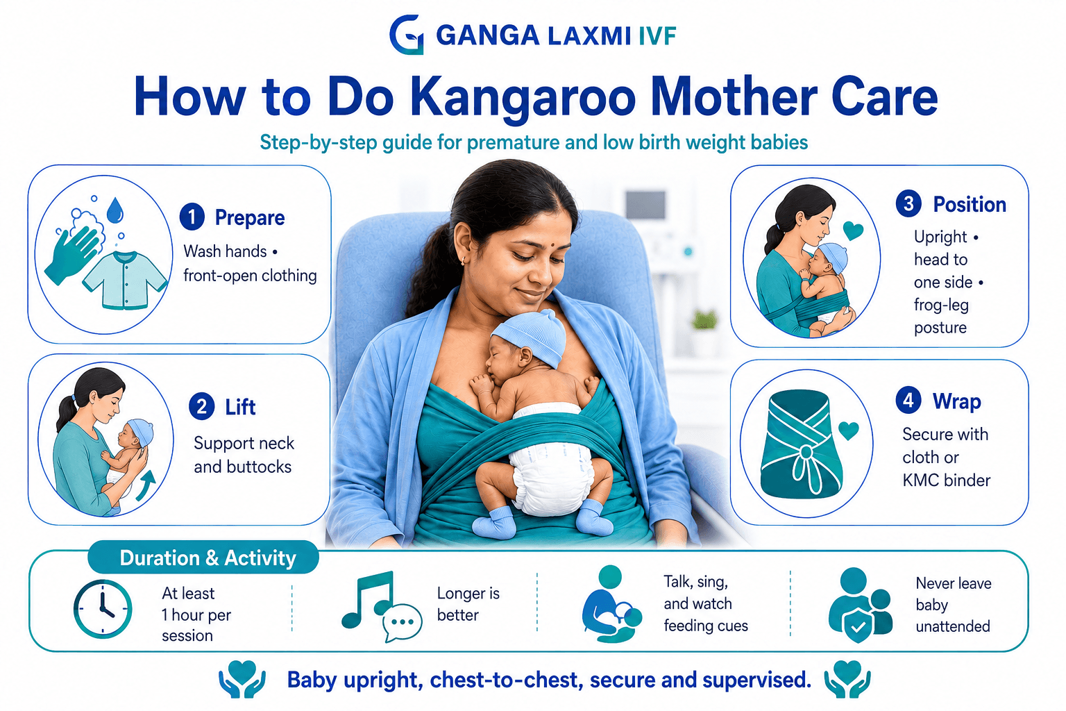 Step-by-step guide to the Kangaroo Mother Care Position